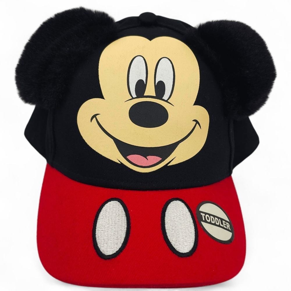 Disney Mickey Mouse Toddler Baseball Cap Hat with Fuzzy 3D Ears Red Black 2T-4T